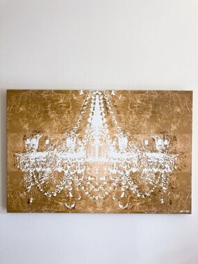 Oliver Gal Dramatic-Entrance Chandelier Canvas Art Print Gold White 34x28